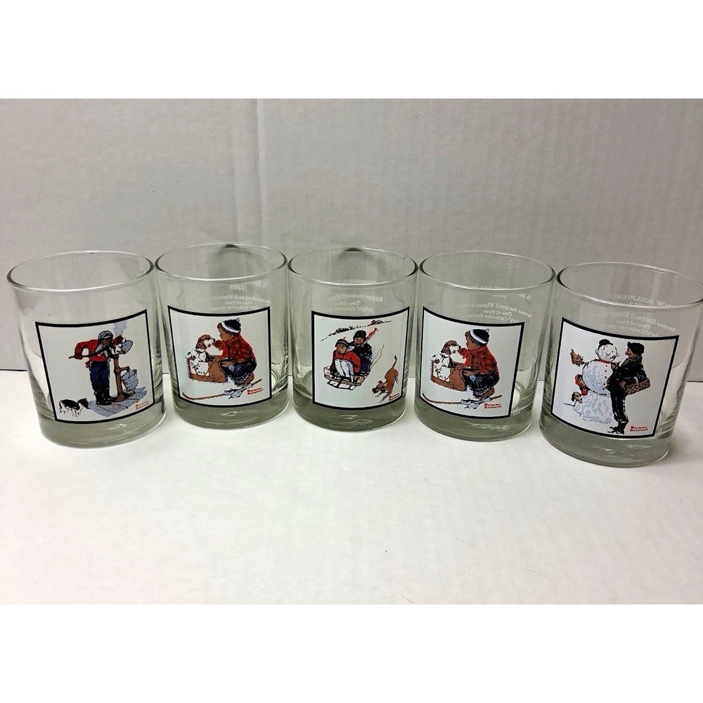 Pepsi Norman Rockwell Winter Scenes Glasses Set of 5 Original 1979